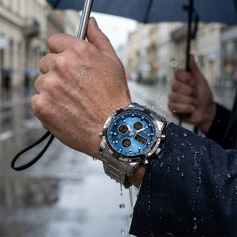 📢📢50% DE RÉDUCTION !! ⏰ Montre Analogique-Numérique Militaire habillée pour Hommes – 48mm, Multifonction & Bracelet en Acier Inoxydable ! 🕰️💪