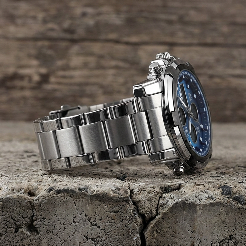 📢📢50% DE RÉDUCTION !! ⏰ Montre Analogique-Numérique Militaire habillée pour Hommes – 48mm, Multifonction & Bracelet en Acier Inoxydable ! 🕰️💪
