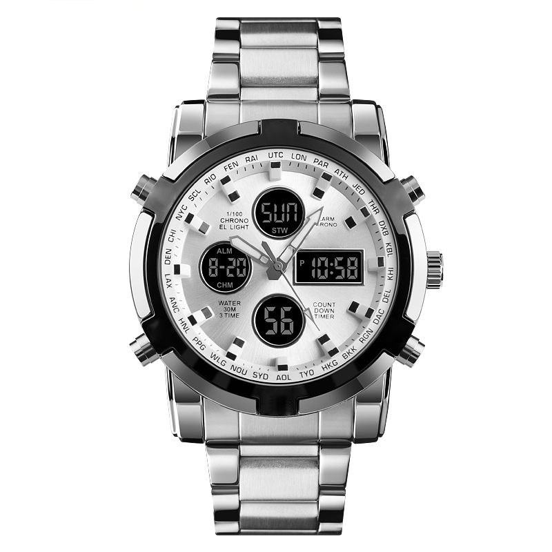 📢📢50% DE RÉDUCTION !! ⏰ Montre Analogique-Numérique Militaire habillée pour Hommes – 48mm, Multifonction & Bracelet en Acier Inoxydable ! 🕰️💪