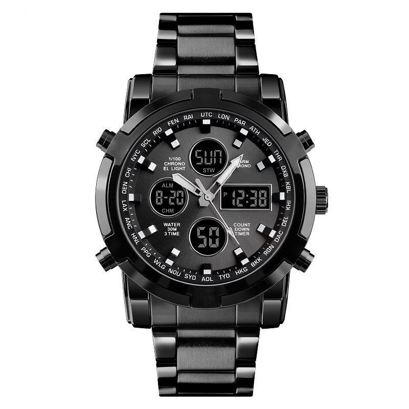 📢📢50% DE RÉDUCTION !! ⏰ Montre Analogique-Numérique Militaire habillée pour Hommes – 48mm, Multifonction & Bracelet en Acier Inoxydable ! 🕰️💪