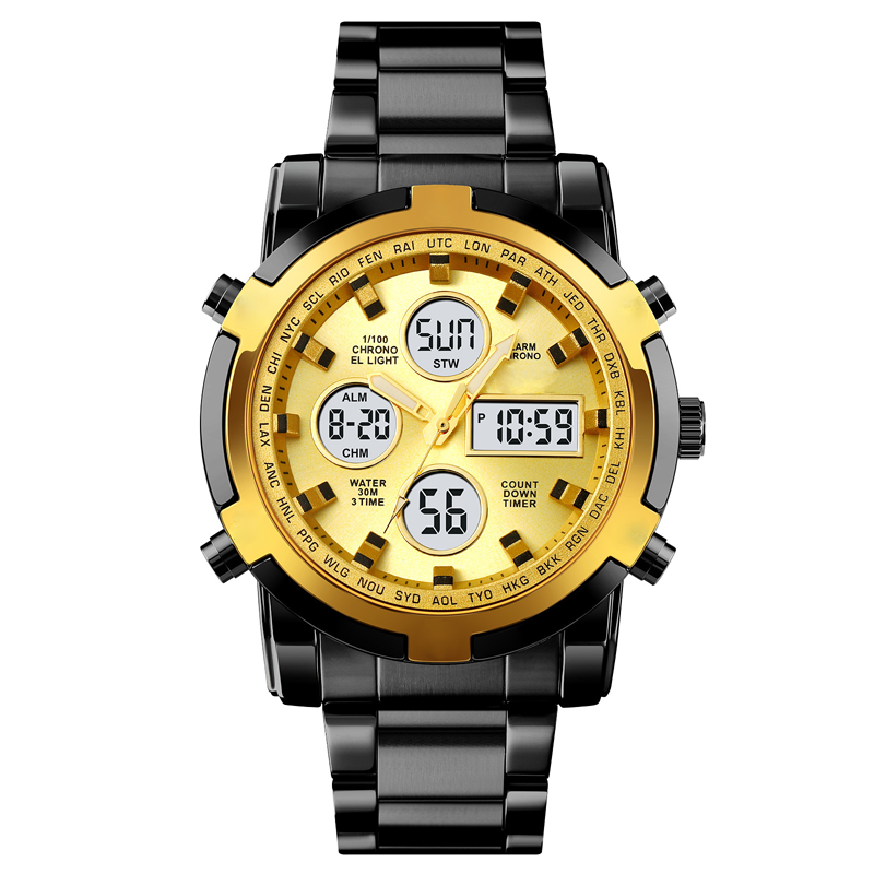 📢📢50% DE RÉDUCTION !! ⏰ Montre Analogique-Numérique Militaire habillée pour Hommes – 48mm, Multifonction & Bracelet en Acier Inoxydable ! 🕰️💪