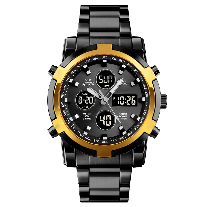 📢📢50% DE RÉDUCTION !! ⏰ Montre Analogique-Numérique Militaire habillée pour Hommes – 48mm, Multifonction & Bracelet en Acier Inoxydable ! 🕰️💪