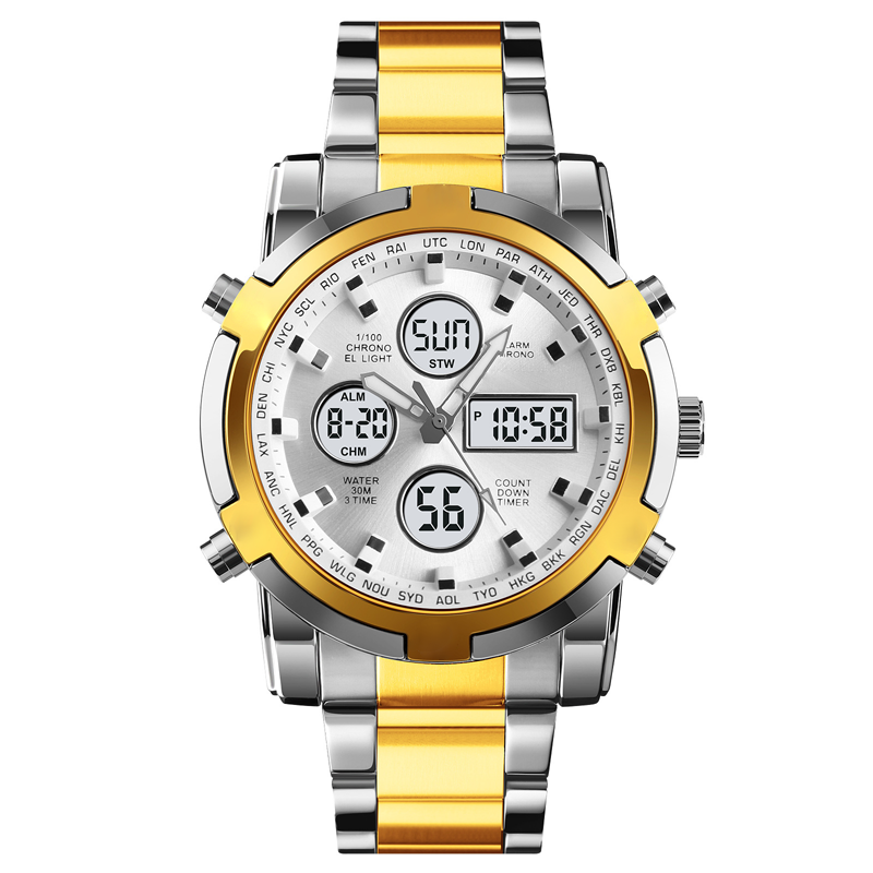 📢📢50% DE RÉDUCTION !! ⏰ Montre Analogique-Numérique Militaire habillée pour Hommes – 48mm, Multifonction & Bracelet en Acier Inoxydable ! 🕰️💪