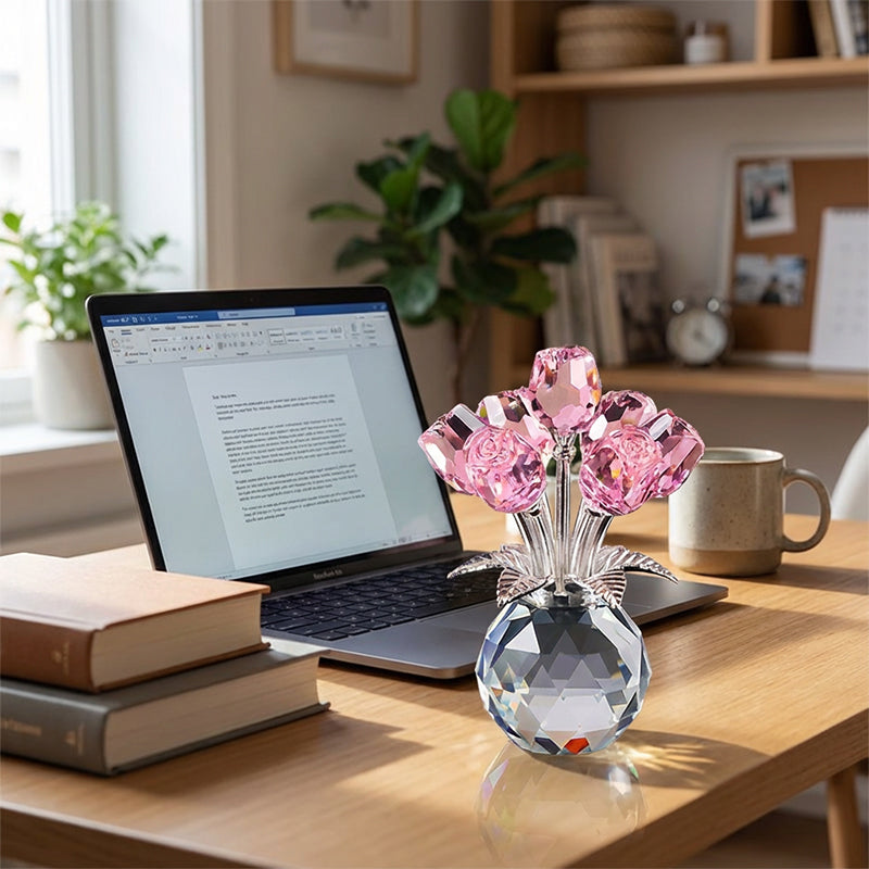 💎 50% DE RÉDUCTION ! 💎 Figurine Éternelle en Cristal – Rose dans un Vase, Symbole d’Amour Inaltérable & Décoration de Luxe 🌹✨