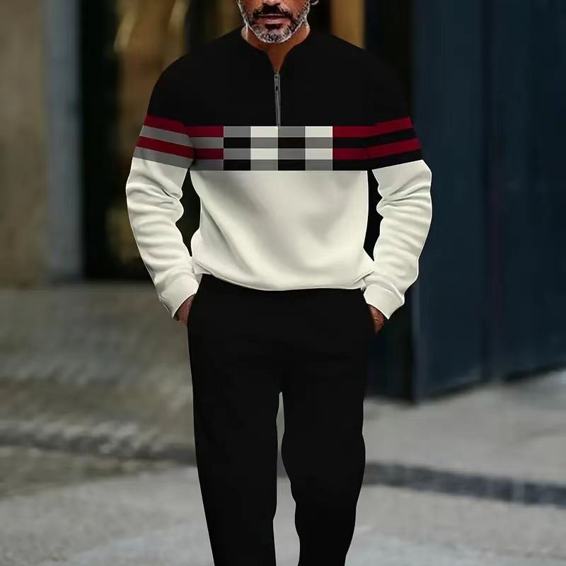 💎 50% DE RÉDUCTION ! 💎 Ensemble Homme Imprimé Graphique – Pull à Col Quart-Zip & Pantalon Assorti, Coupe Décontractée & Tissu Respirant 👕🌿