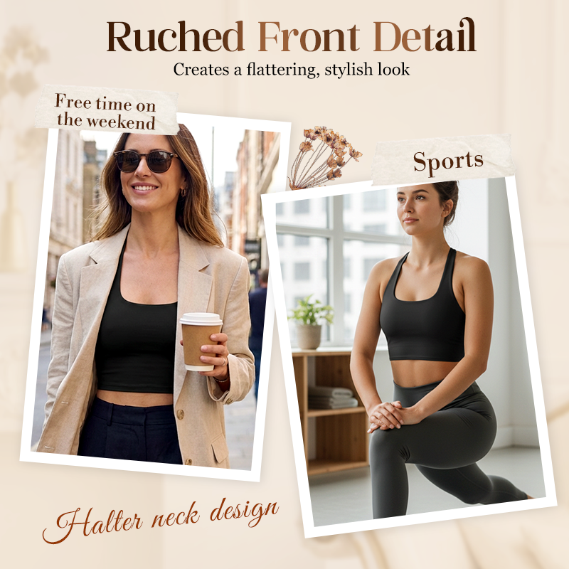 Débardeur de sport uni pour femme avec coussinets amovibles, haut de sport à col licou confortable et résistant pour le yoga, la gym et l’entraînement, tenue de sport pour femme adaptée à toutes les saisons