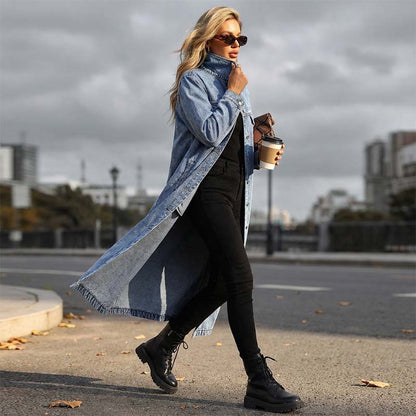 📢📢50 % de réduction !!⏰LIVRAISON GRATUITE⏰Manteau long en denim boutonné pour femme