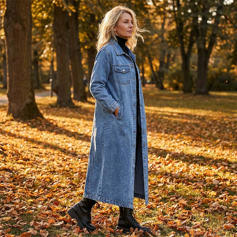 📢📢50 % de réduction !!⏰LIVRAISON GRATUITE⏰Manteau long en denim boutonné pour femme
