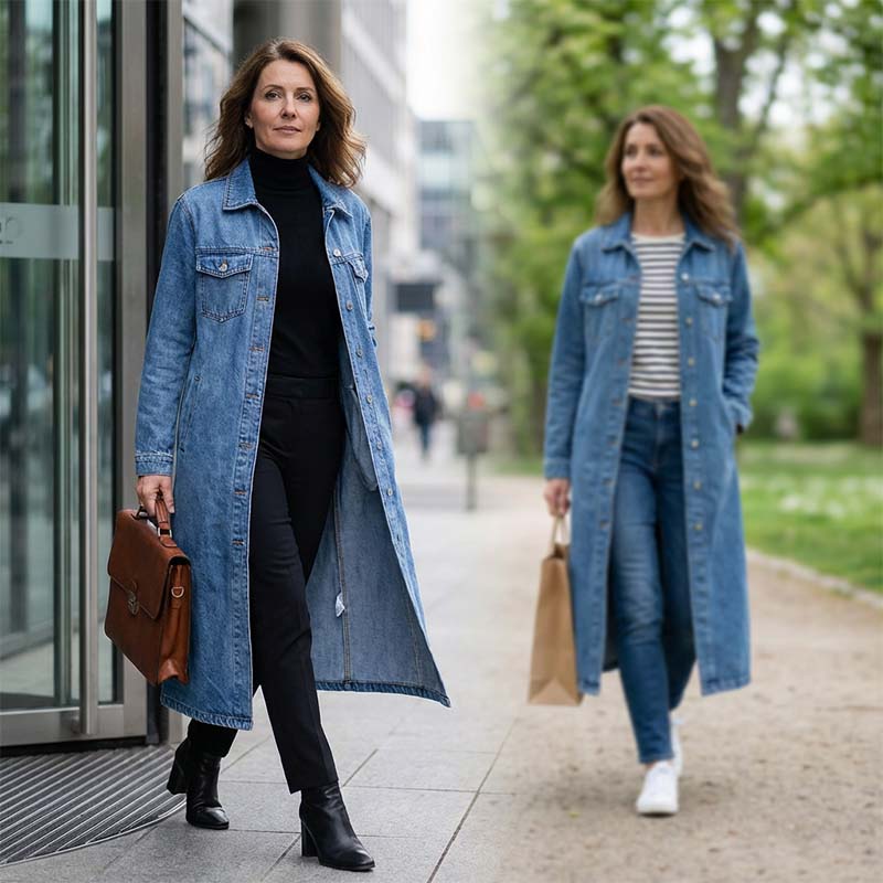 📢📢50 % de réduction !!⏰LIVRAISON GRATUITE⏰Manteau long en denim boutonné pour femme