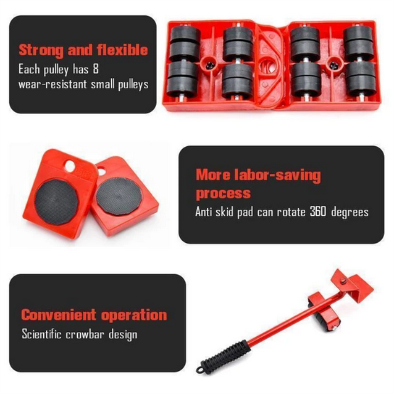 🪑💪 PROMO FLASH : 50% DE RÉDUCTION ! Ensemble d'Outils de Levage & Déplacement de Meubles – Levier, 4 Patins à Roulettes Multi-Directionnelles & Capacité 100 kg for Déplacer Canapés et Réfrigérateurs Sans Effort ✨