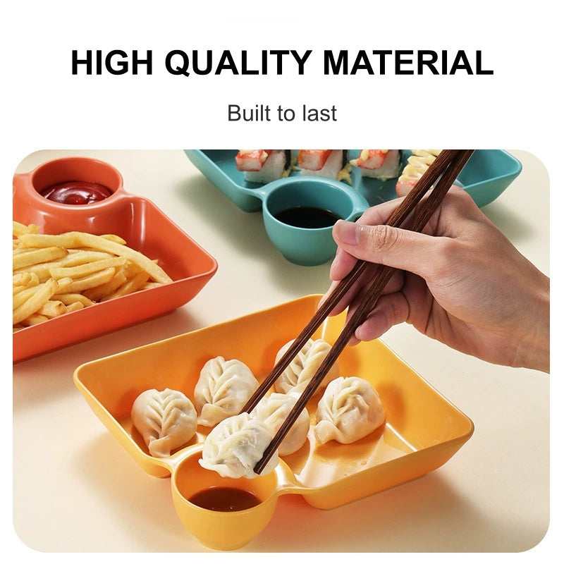 💎 ACHETEZ 2, OFFERT 1 ! 💎 Assiette à Snacks avec Compartiment Sauce Intégré – Anti-Dérapant, Sans BPA & Facile à Nettoyer 🥄🍽️