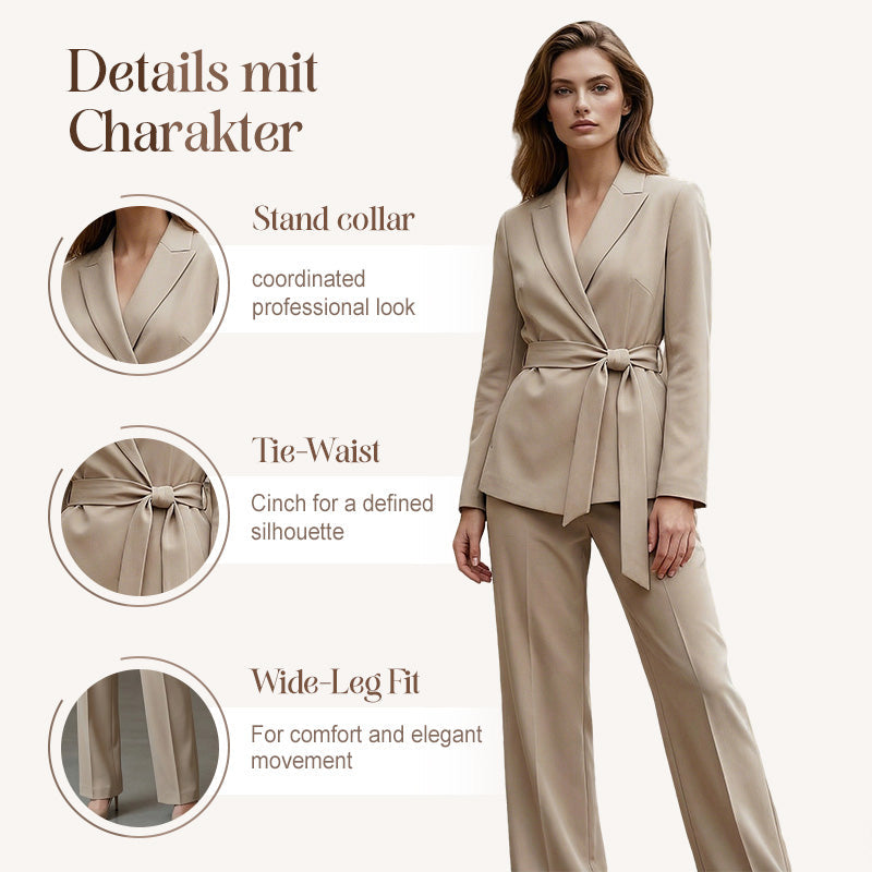 👔 51% DE RÉDUCTION! ✨ Ensemble Blazer & Pantalon Jambes Larges Femme – Ceinture Nœud, Coupe Flatteuse & Style Polyvalent 💃