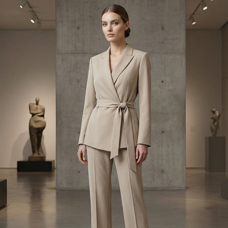 👔 51% DE RÉDUCTION! ✨ Ensemble Blazer & Pantalon Jambes Larges Femme – Ceinture Nœud, Coupe Flatteuse & Style Polyvalent 💃