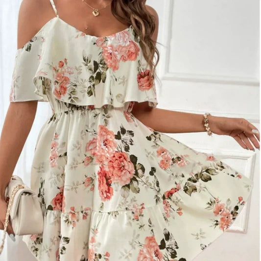 Robe bohème à imprimé floral et épaules dénudées pour femme