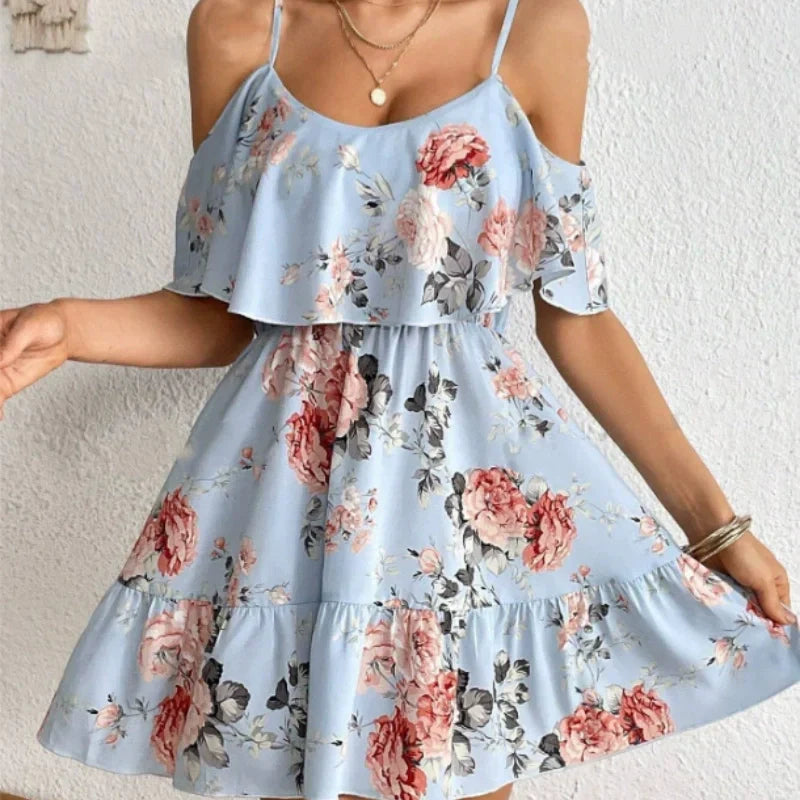 Robe bohème à imprimé floral et épaules dénudées pour femme