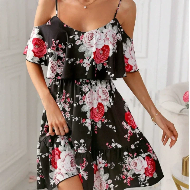 Robe bohème à imprimé floral et épaules dénudées pour femme