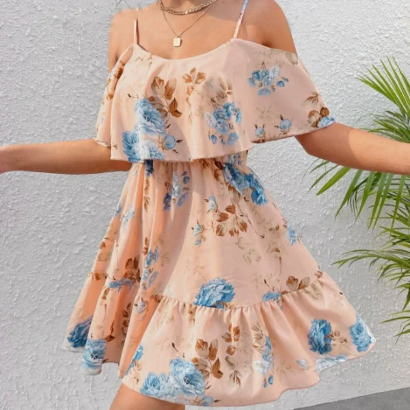 Robe bohème à imprimé floral et épaules dénudées pour femme