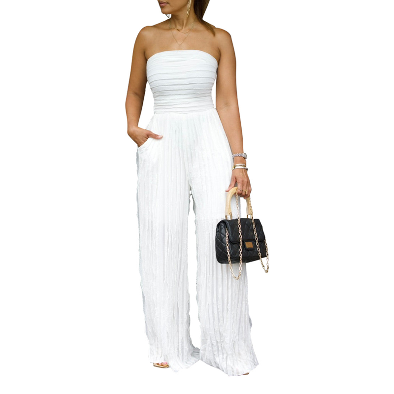 💎 57% DE RÉDUCTION ! 💎 Combinaison Sans Bretelles Jambes Larges – Coupe Taille Haute, Tissu Froissé & Look Soirée Glamour ✨