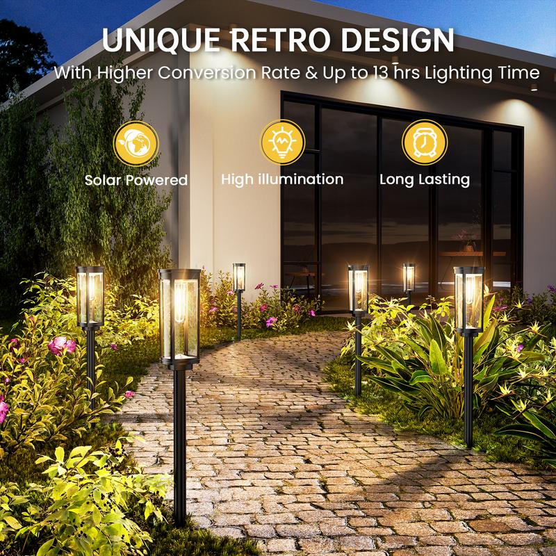 🎉 ACHETEZ PLUS ÉCONOMISEZ PLUS 🎁 Lampes Solaires Allée Extérieur – Panneau Solaire Haute Performance, Batterie NI-MH 12-14h, Design Rétro Vintage, IP65 Imperméable ✨