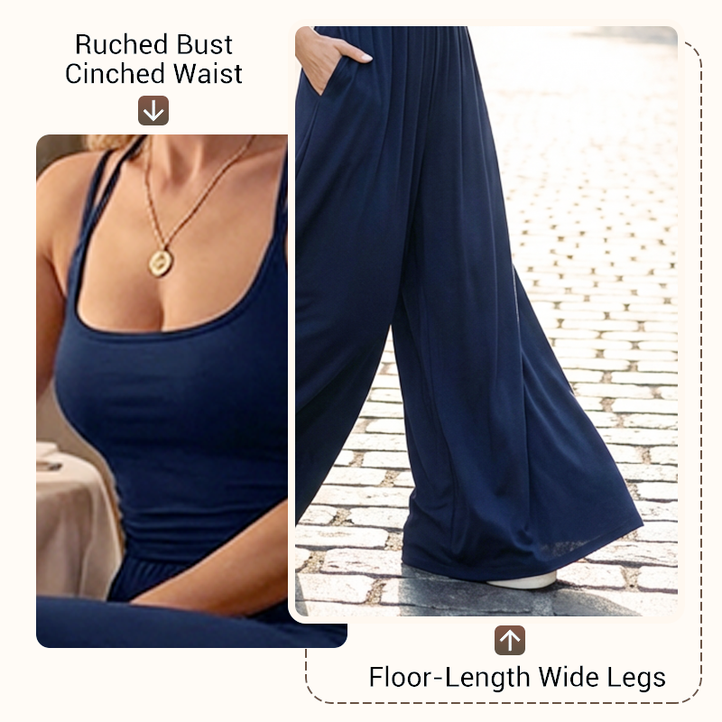 👗 50% DE RÉDUCTION! 🌸 Combinaison-Pantalon Décontractée Femme à Fines Bretelles – Tissu Fluide, Coupe Large & Look Estival ☀️