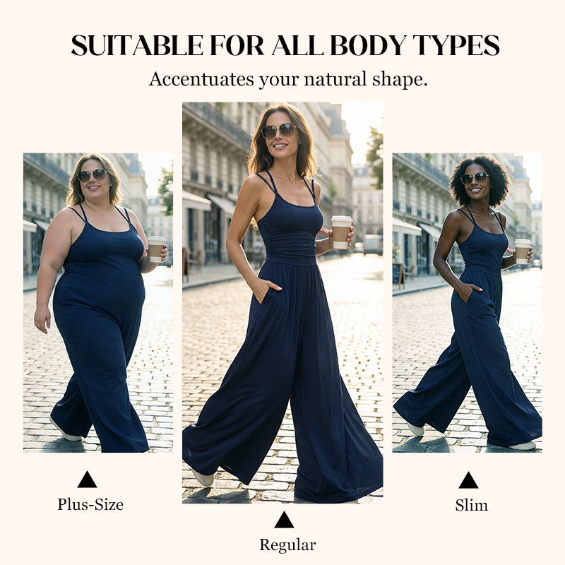 👗 50% DE RÉDUCTION! 🌸 Combinaison-Pantalon Décontractée Femme à Fines Bretelles – Tissu Fluide, Coupe Large & Look Estival ☀️