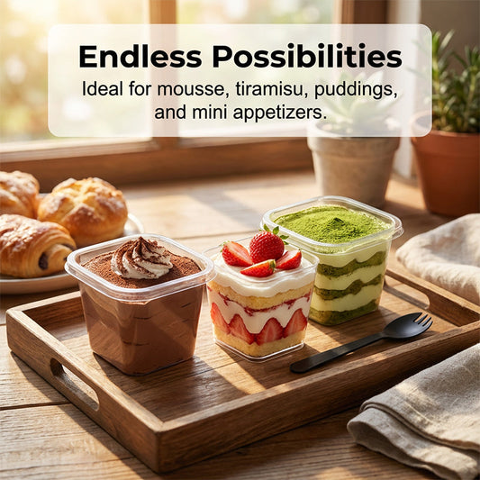 Coupes à dessert carrées jetables avec couvercles