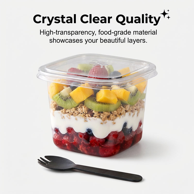 Coupes à dessert carrées jetables avec couvercles