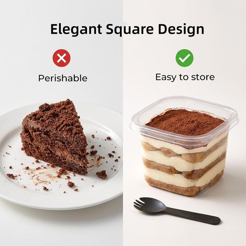 Coupes à dessert carrées jetables avec couvercles
