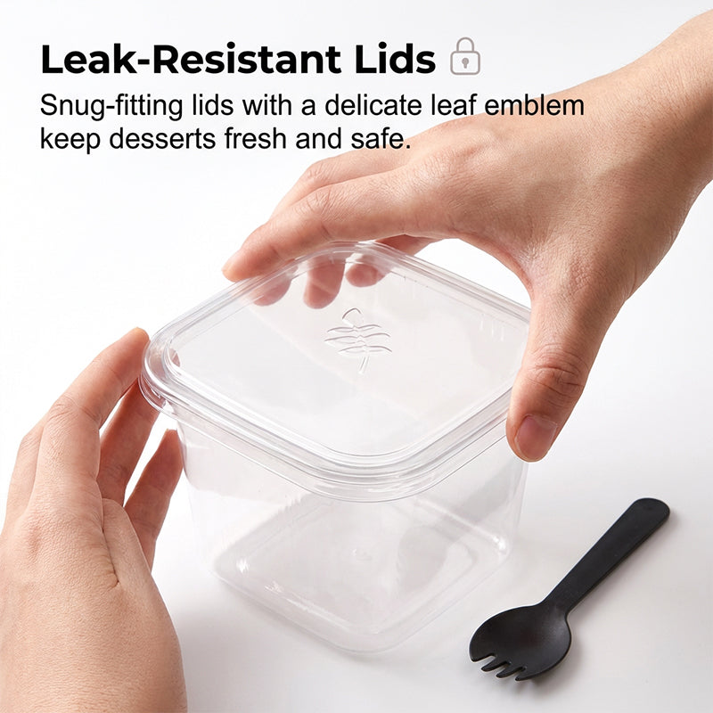 Coupes à dessert carrées jetables avec couvercles