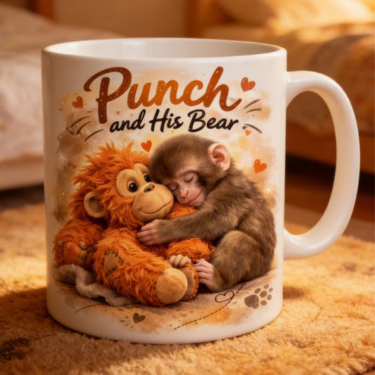 Tasse en céramique de singe mignon "Punch and His Bear"