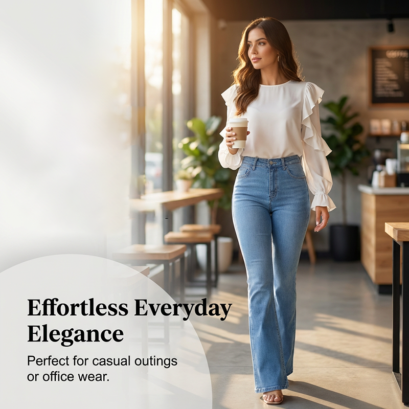 👖 49 % DE RÉDUCTION ! 💙 Jean stretch taille haute évasé pour femme – Coupe confortable, style rétro et tissu extensible 🌸