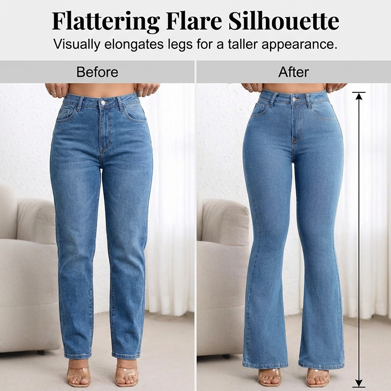 👖 49 % DE RÉDUCTION ! 💙 Jean stretch taille haute évasé pour femme – Coupe confortable, style rétro et tissu extensible 🌸