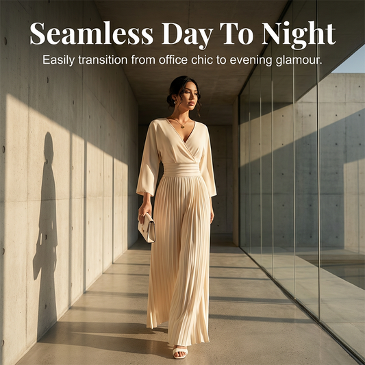 Combinaison élégante à col en V plissé et jambes larges – Chic, confortable et parfaite pour toutes les occasions