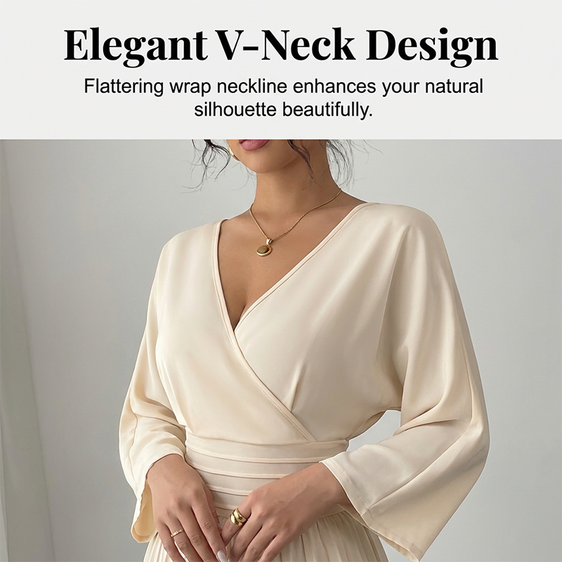Combinaison élégante à col en V plissé et jambes larges – Chic, confortable et parfaite pour toutes les occasions