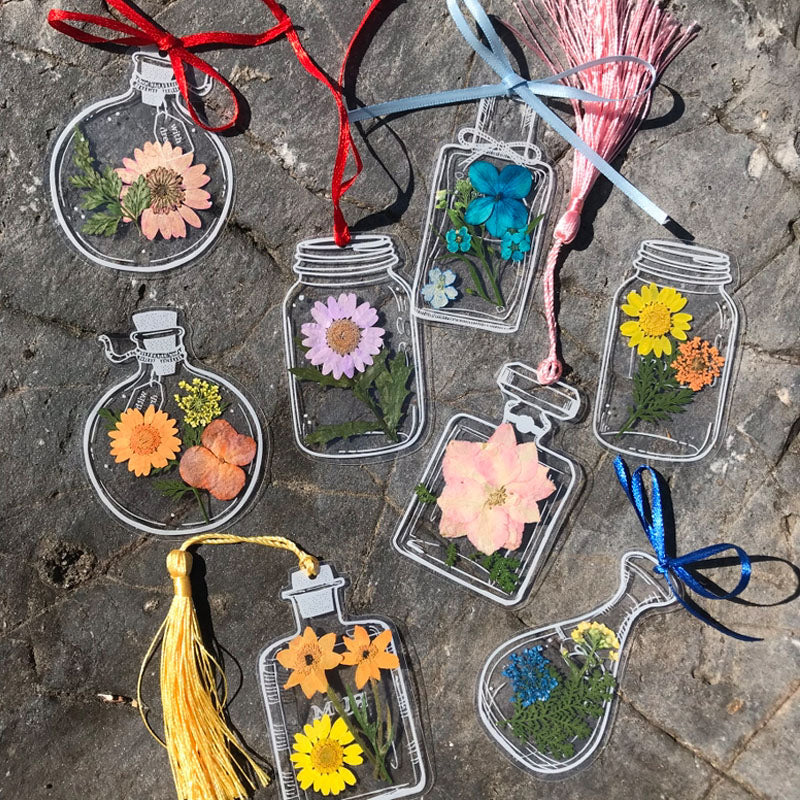🌸Signets de Fleurs Séchées Transparentes（avec ruban de  gratuit）🦋