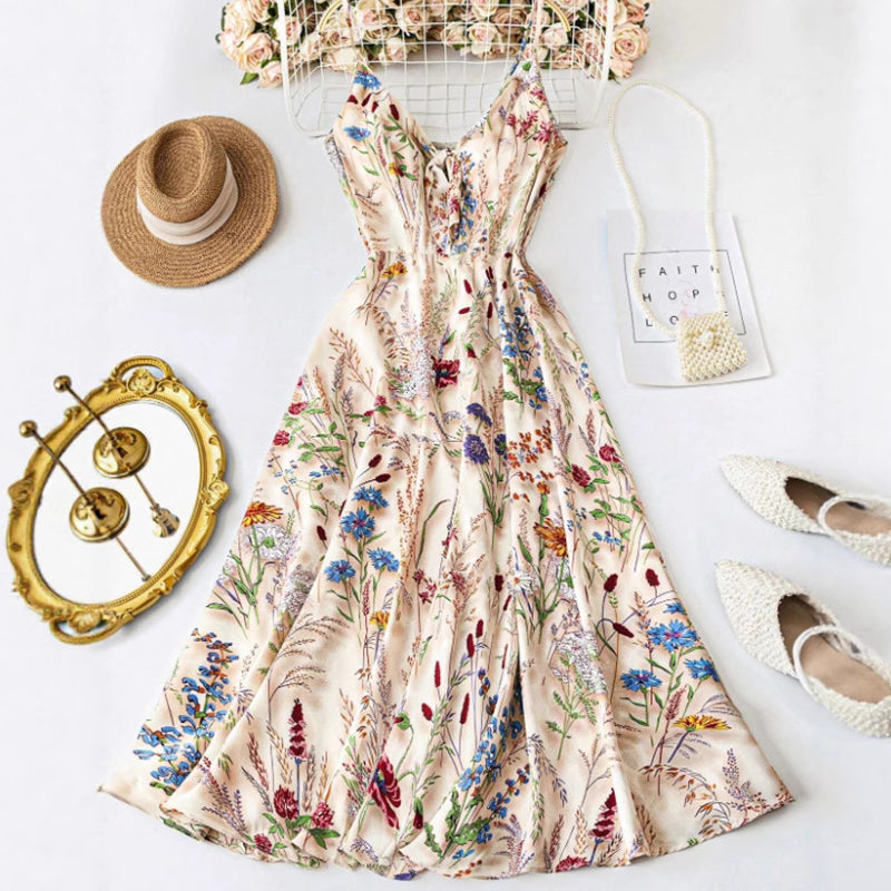 Robe midi à bretelles fines, imprimé floral – Grande taille