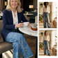 Pantalon en jean à jambes larges et motif jacquard floral pour femm