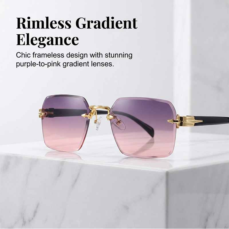 Lunettes de Soleil Rectangulaires Sans Monture pour Homme et Femme