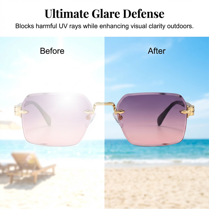 Lunettes de Soleil Rectangulaires Sans Monture pour Homme et Femme