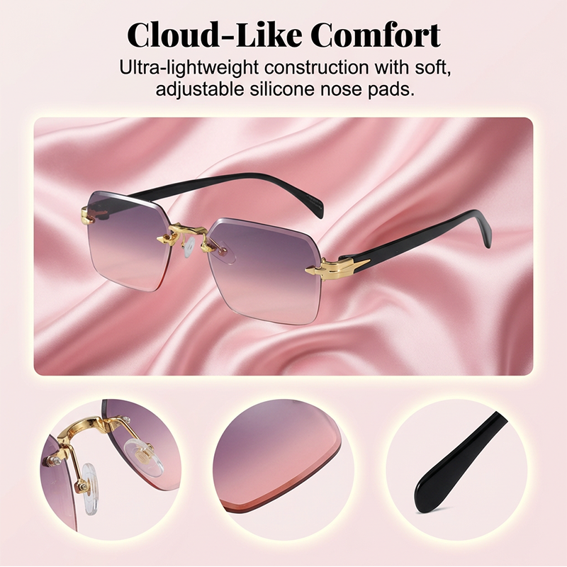 Lunettes de Soleil Rectangulaires Sans Monture pour Homme et Femme