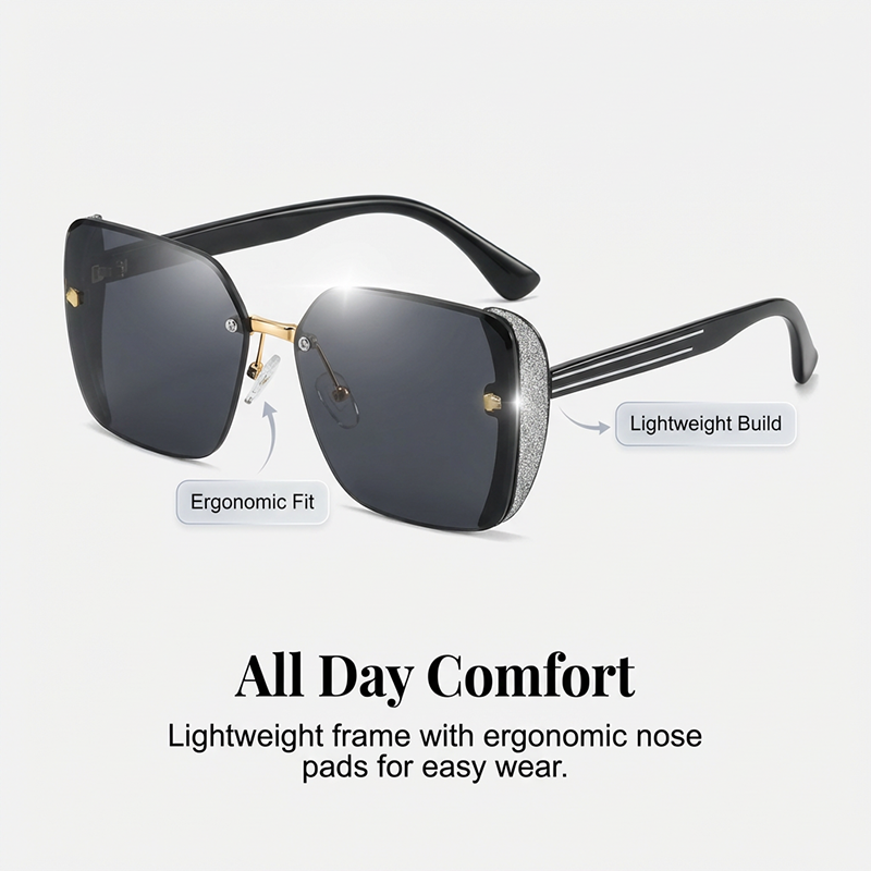 Lunettes de Soleil Sans Monture Élégantes - Branches Effet Étoilé