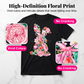 T-shirt pour femme avec motif floral de Pâques et lapin
