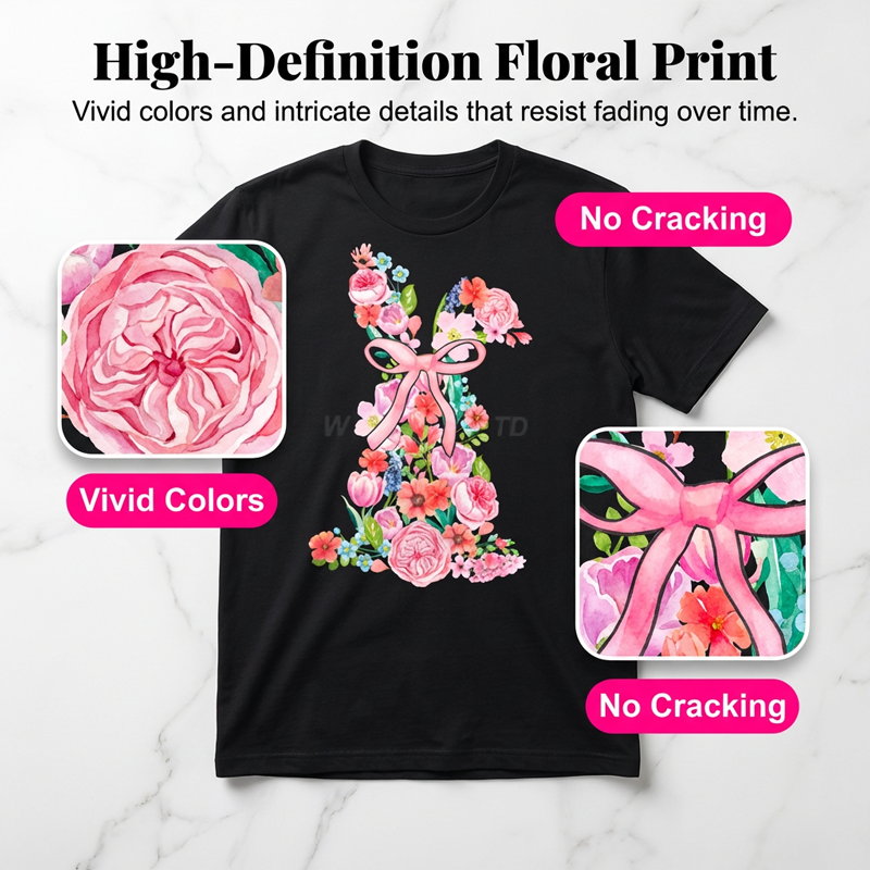 T-shirt pour femme avec motif floral de Pâques et lapin