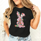 T-shirt pour femme avec motif floral de Pâques et lapin