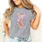 T-shirt pour femme avec motif floral de Pâques et lapin