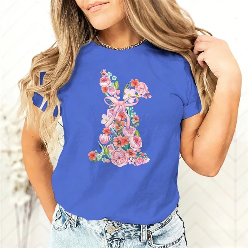 T-shirt pour femme avec motif floral de Pâques et lapin
