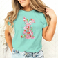 T-shirt pour femme avec motif floral de Pâques et lapin