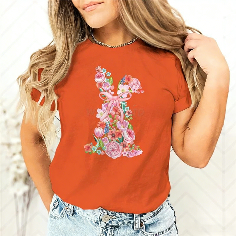 T-shirt pour femme avec motif floral de Pâques et lapin