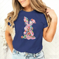 T-shirt pour femme avec motif floral de Pâques et lapin