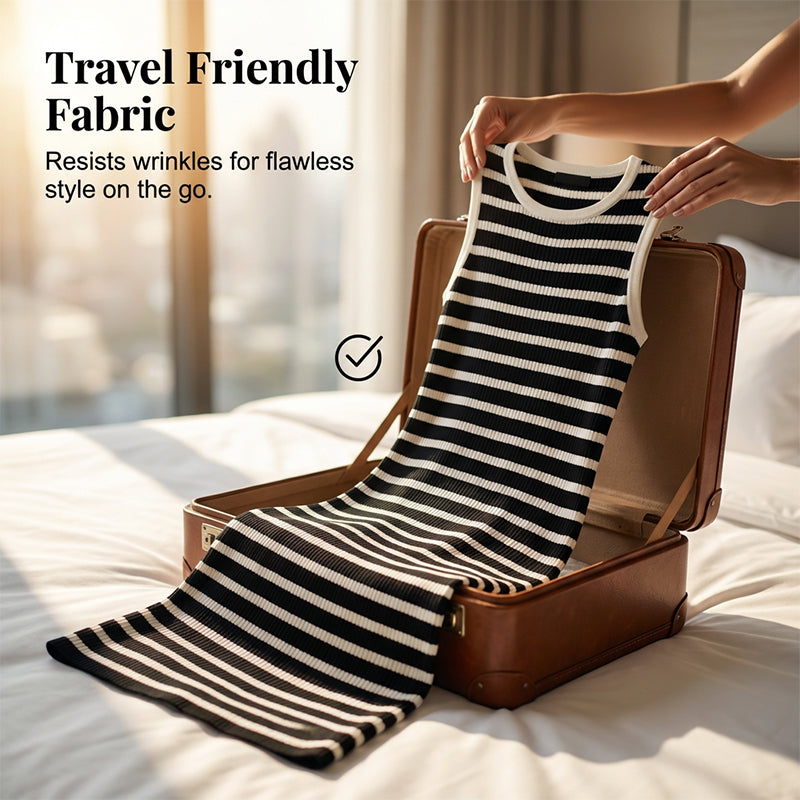 Robe sans manches en maille côtelée à rayures
